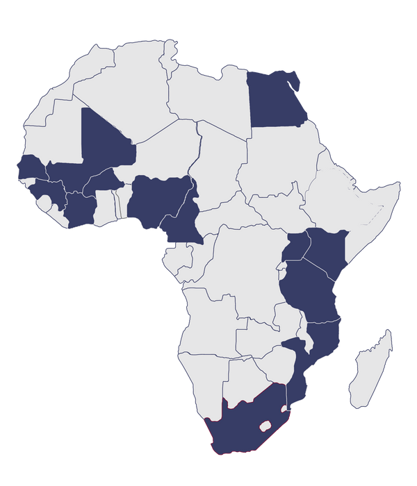 Carte de l'Afrique avec les pays où Intouch est présent